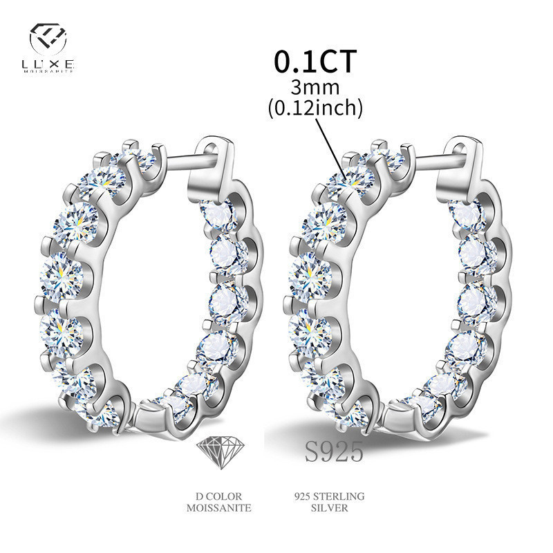 จริง Moissanite 2.6ct หรูหรา Full-Circle สีขาว D Elegant Hoop ต่างหู S925 เงินสเตอร์ลิงพร้อมการรับรอง GRA สามารถ Pass Test สําหรับหมั้นงานแต่งงานพิธีข้อเสนอ