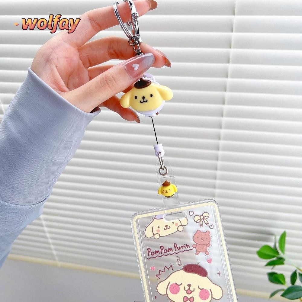 SANRIO ชุดการ์ด โหลด ซานริโอ,ที่ใส่บัตรการ์ตูนพวงกุญแจแบบยืดหดได้,ที่ใส่บัตรคุโรมิเมโลดี้แบบพกพาการจัดเก็บบัตรกระเป๋าบัตรใสนักเร