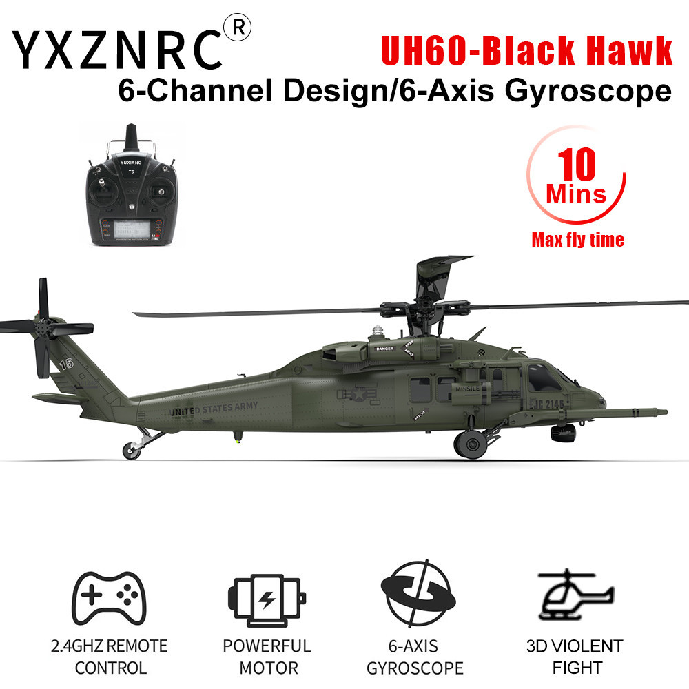 Yxznrc UH60 Black Hawk RC เฮลิคอปเตอร์ 1:47 Scale Flybarless 3D Stunt Model พร้อม Gyro 6 แกน 2.4G 6C