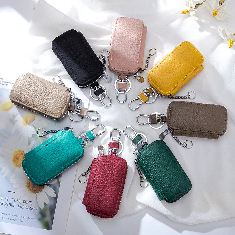 Unisex ของแท้หนังกระเป๋าสตางค์กุญแจรถผู้ชาย Key Holder แม่บ้านคีย์ Organizer ผู้หญิงกระเป๋าสตางค์พวงกุญแจครอบคลุมซิป Key Case