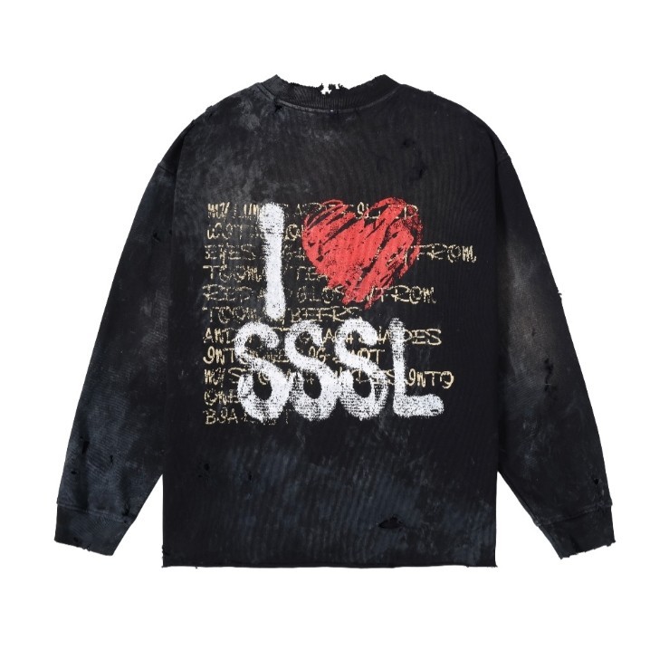High Street New Sssa * int L0uis Portrait Love Graffiti เสื้อยืดแขนยาว Street Destruction Top