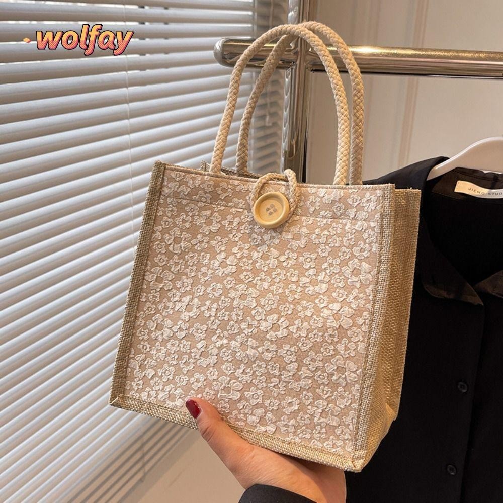 Wolfay Gift Tote Bag, กระเป๋าถือผ้าลินินฝรั่งเศส, กระเป๋าใส่ข้าวกลางวันแบบใช้ซ้ําได้แบบถือด้วยมือแบบเรียบง่าย Girls
