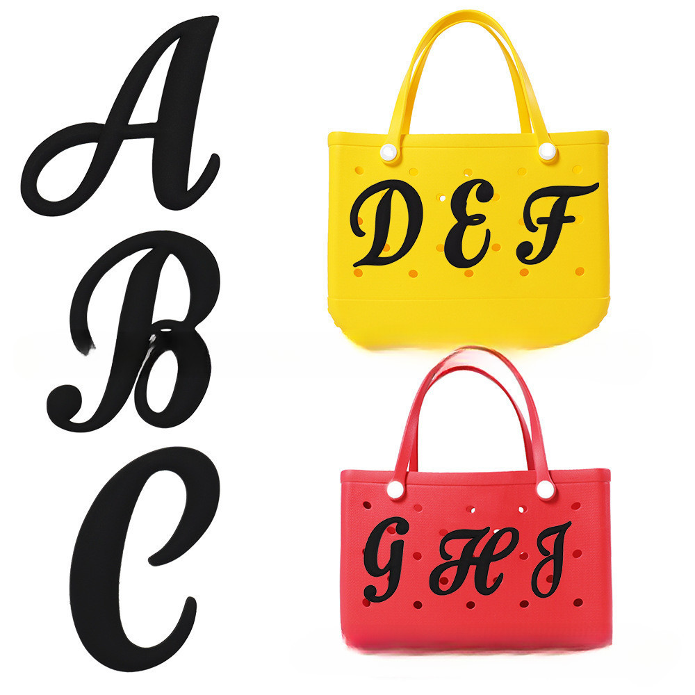 ตัวอักษรสีดำ A-Z กระเป๋า Jibbitz อุปกรณ์ตกแต่งกระเป๋า ติดกระเป๋า Bogg bag DIY accessories Charms ถอดได้ สำหรับกระเป๋าชายหาด