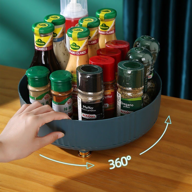 Hithome ที่วางเครื่องปรุง หมุนได้ ที่เก็บของพลาสติกอเนกประสงค์ storage box