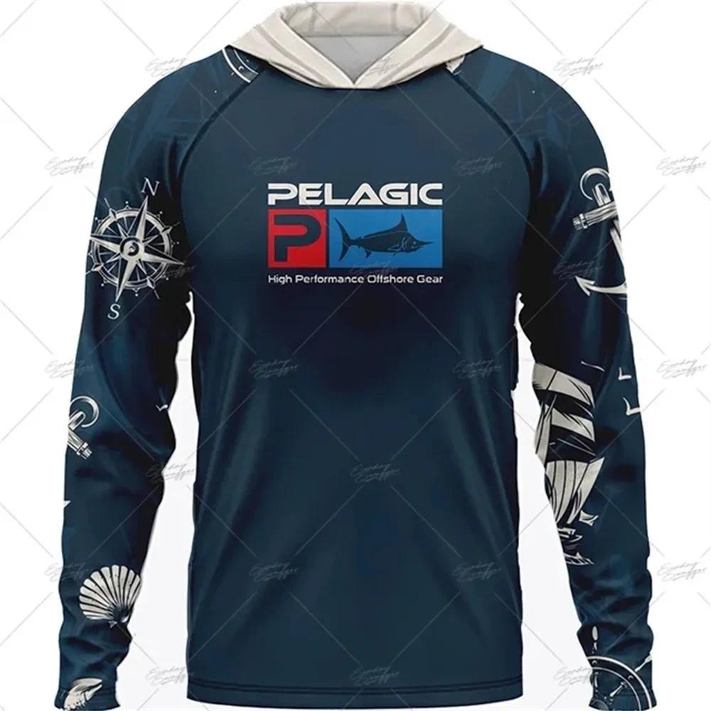 Pelagic ตกปลาเสื้อผ้าผู้ชาย Hooded เสื้อตกปลา Upf 50 เสื้อยืดแขนยาวป้องกันแสงแดดตกปลา Jersey Tops Camisa De Pesca