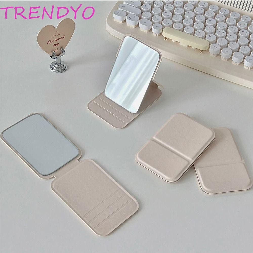 Trendyo INS เดสก์ท็อปยืนกระจก, Pu หนังสีทึบพับกระจกแต่งหน้า, กระจกเครื่องสําอางขนาดเล็กขนาดกะทัดรัดที่ละเอียดอ่อนน้ําหนักเบากระจกโต๊ะเครื่องแป้งตกแต่งบ้าน