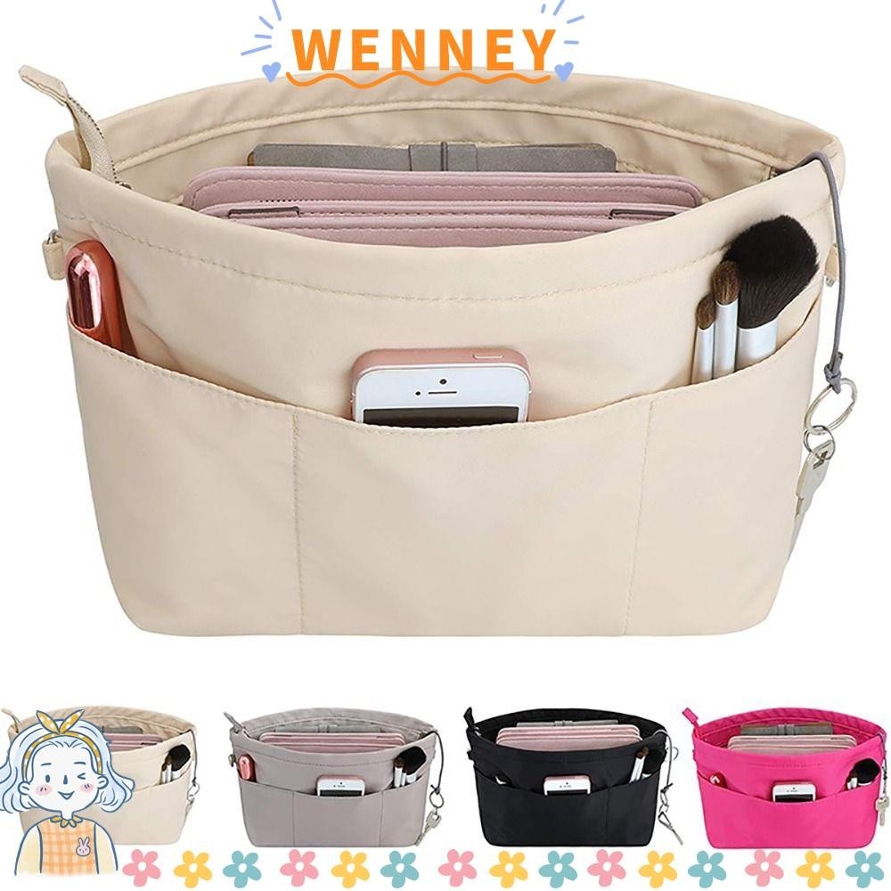 Wanneny 1 ชิ้นใส่กระเป๋าเครื่องสําอาง,พร้อม Zipped Top Felt Linner กระเป๋า, Multi-Pocket แบบพกพากระเป๋าเก็บกระเป๋าถือผู้หญิง