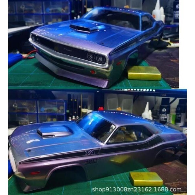 1/10 Ping กีฬารถ Shell รีโมทคอนโทรลรถรางน้ํามันรถ Shell 1970 Dodge Challenger โปร่งใส PC รถ Shell