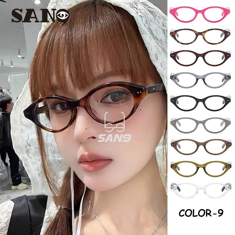 เลนส์แบบถอดเปลี่ยนได้COD (San9) Small Frame Oval Book Silly Children Retro Tortoiseshell Cat Eye Frame Anti Blue Light Glasses