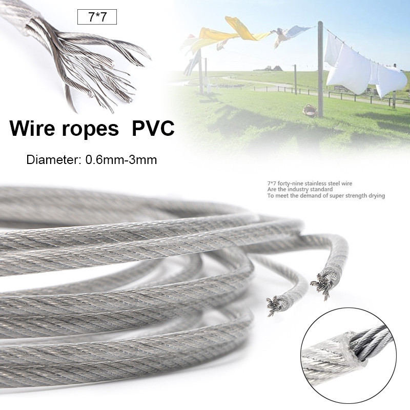 5/10m, 6mm/3mm, 7 * 70 304 stainless steel coated rubber rope, balcony drying grape rack rope, coate