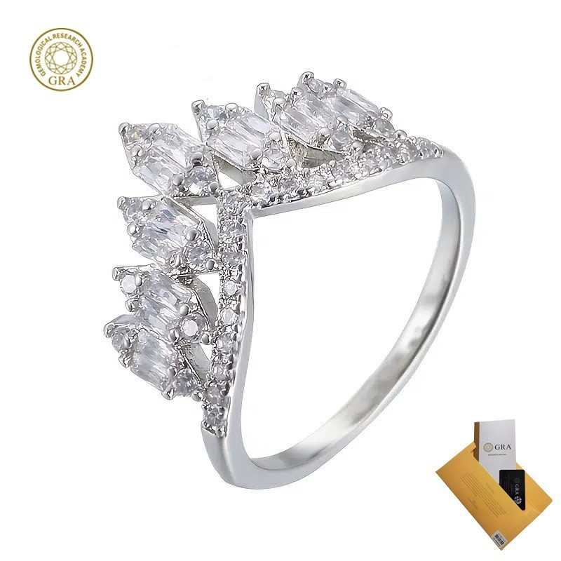 (พร้อมใบรับรอง Gra) Palace Crown Elegant V-Shaped Crown Moissanite แหวนแฟชั่น