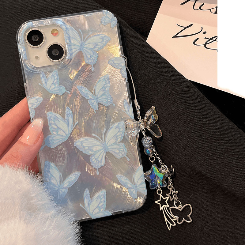 เคส for Vivo V70 V60 V50 V40 V30E V29E V30 V29 V27 V27E V25E Lite V25 V23E Pro Y100 5G Y38 Y28 Y03 Y78 Y75 Y55 Y30 Y15S Y15A Y02S Y01 2022 Y36 Y27 Y56 Y16 Y35 2021 Y02 Y02A Y02T Y22S Y22 4G Blue Feather Yarn Butterfly Chain Soft Phone Case YS 14