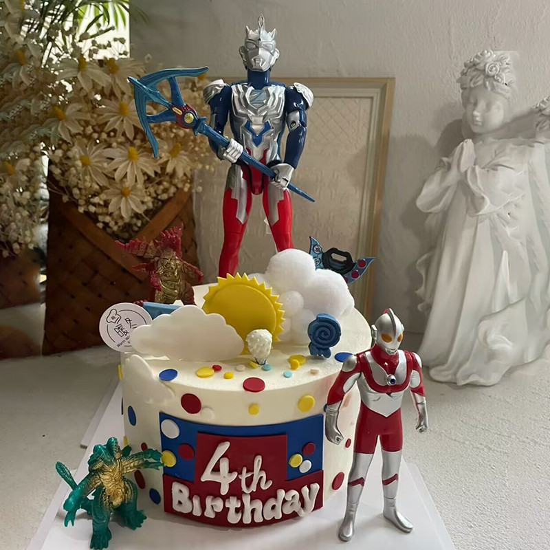 ตกแต่งเค้ก Ultraman Handheld Weapon Boy Birthday Party Supplies Coconut Tree Plugin Decorative