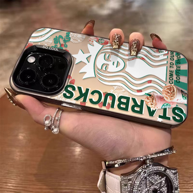 จัดส่งทันที เคสไอโฟน11 12 13 14 15 16 Pro Max Starbucks Coffee White Shockproof Case For iPhone 13PM,16PM,XS,7+8P