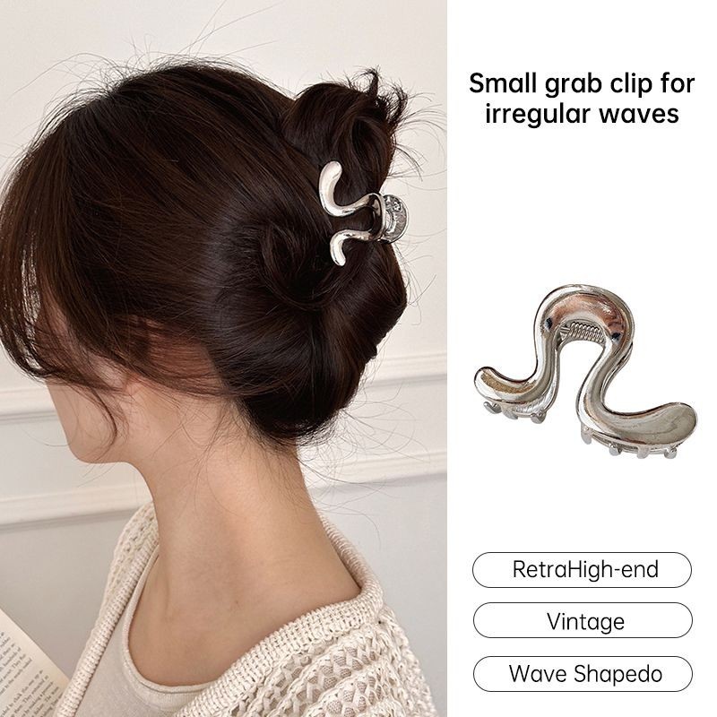aidderse.thAdvanced Temperament Silver Hair Claw Clip Small Hair Claw Clip Irregular Wave Hair Clip-