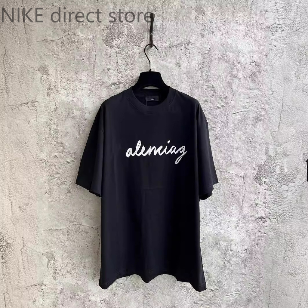 High qualityBalenciag* StrawLOGOPrinted Short Sleeve Weight260Kehua Loose Men's and Women's Same Sty