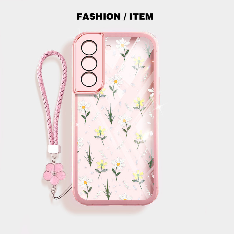 SAMSUNG ดอกไม้สดขนาดเล็กกันกระแทกเคสโทรศัพท์สําหรับsamsung Galaxy S22 S23 S24 Plus S22 S23 S24 Ultra S23 S24 FE S22+ S23+ S24 + ปลอกโปร่งใสพร้อมเชือกแขวนดอกไม้