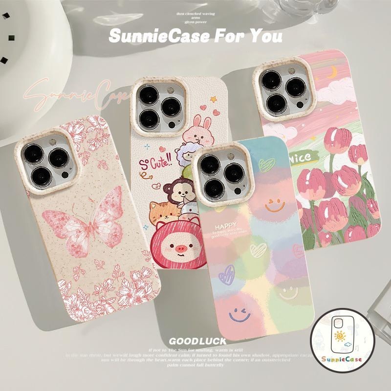 กระต่ายดอกไม้น่ารักผีเสื้อยิ้มการ์ตูนดูเดิล เคส iPhone 6 7 8 6s Plus 13 15 12 11 14 Pro Max XR XS X Max แฟชั่น เคส