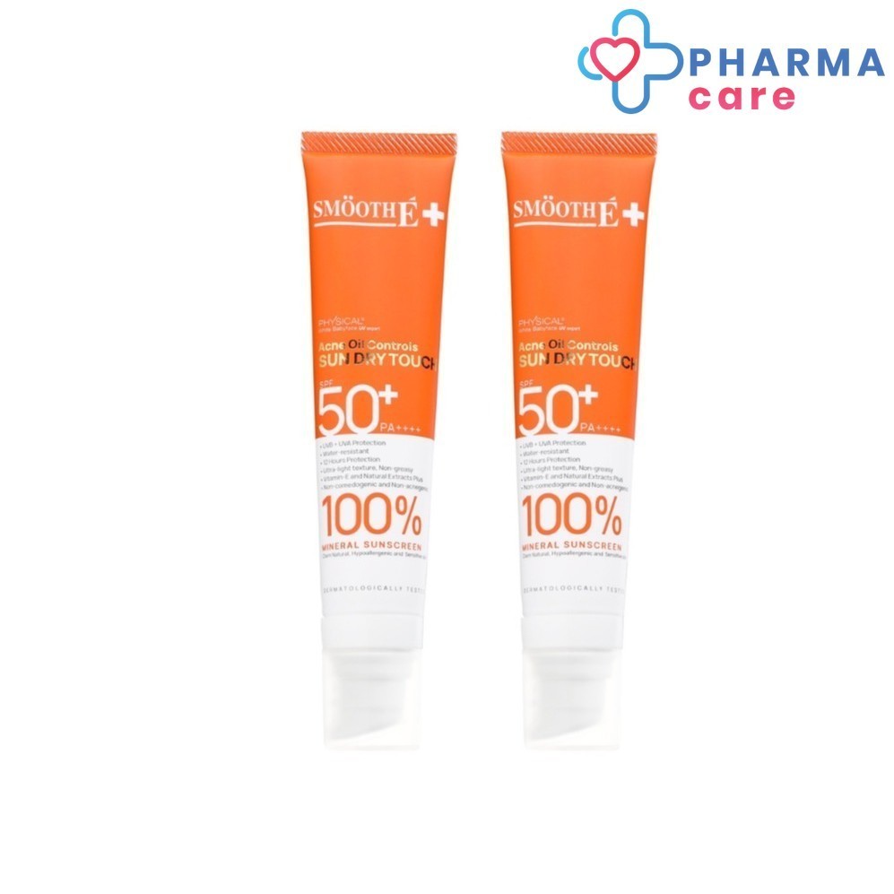 Smooth E Physical Acne Oil Controls Sun Dry Touch SPF 50+ PA++++ ครีมกันแดด กันน้ำ กันเหงื่อ 35g (สีขาว/สีเบจ) [PC]
