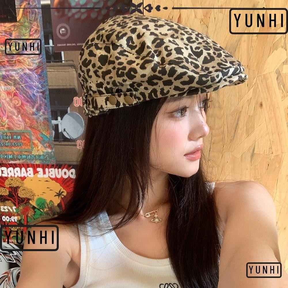 Yunhi หมวกแก๊ปพิมพ์ลายเสือดาว, หมวกเบเร่ต์เสือดาวลําลองย้อนยุค, หมวกพรีเมี่ยมอังกฤษสําหรับเดินทางผ้าฝ้าย