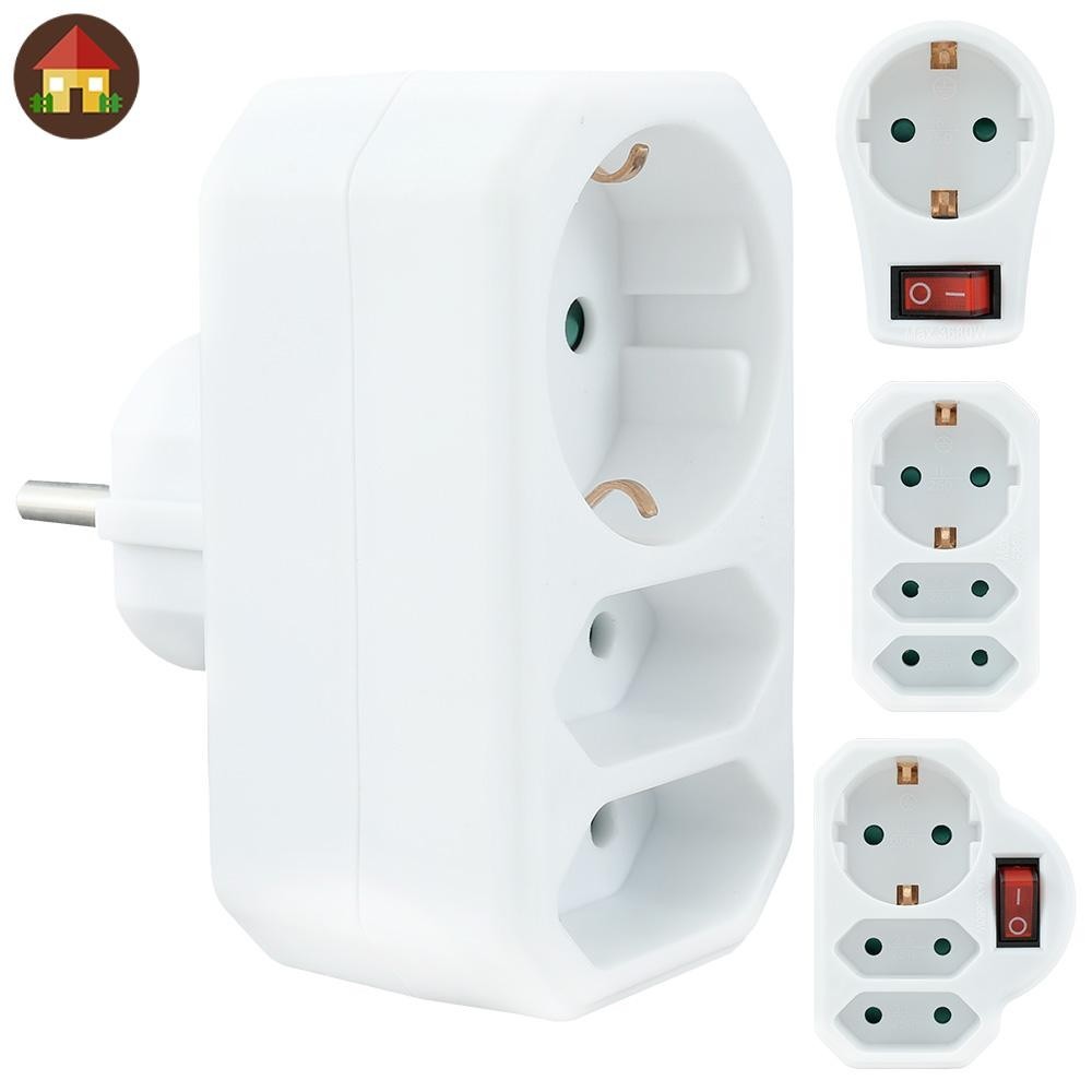 ยุโรปประเภทปลั๊กแปลง 16A 250V EU 3 Way ซ็อกเก็ตอะแดปเตอร์เยอรมันมาตรฐานปลั๊กอะแดปเตอร์ SHOPTKC5030