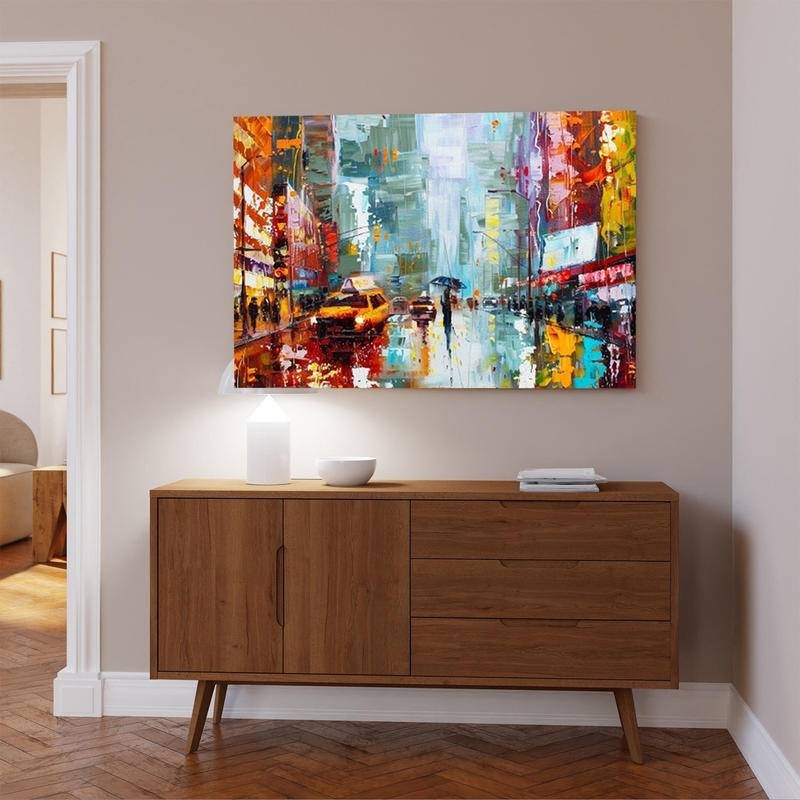 Modern Abstract Impressionist New York Cityscape Yellow Taxi ผ้าใบภาพวาดสีน้ํามัน Rainy Urban Landscape Upscale Easy Office Decor ย้ายของขวัญ,ไม่มีกรอบโปสเตอร์