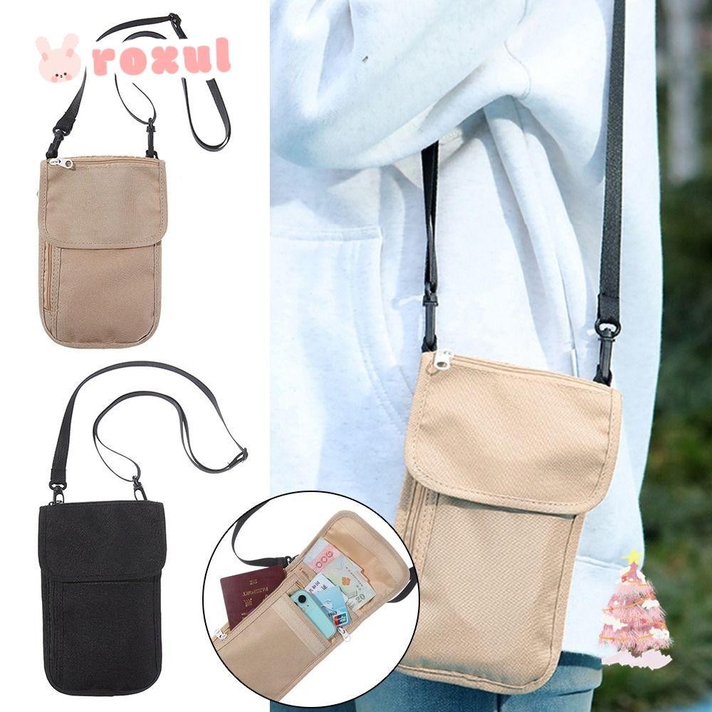 โรซูล กระเป๋าใส่หนังสือเดินทางแบบแขวน,กระเป๋าใส่ใบรับรองส่วนบุคคลไนลอนสีดํา ไข่กิ, ถุงเก็บบัตรป้องกันเข็มขัดปรับได้กันน้ําที่ทนทาน