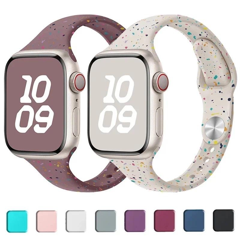 Slim สีอนุภาคสําหรับ iWatch Ultra 2 Band 49 มม.45 มม.44 มม.41 42 มม.ซิลิโคนสําหรับนาฬิกา Series 9 8 7 6 5 SE 4 3