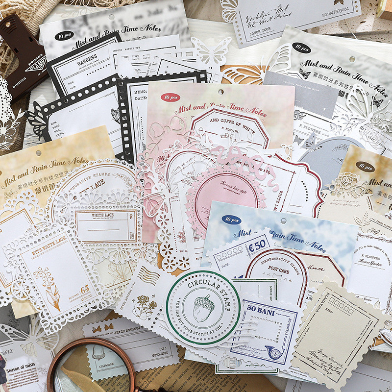Qouzmo 10ชิ้น/แพ็คVINTAGE Junkวารภาพตัดปะกลวงกระดาษแพ็ค[Mist and Rain Time Series]diyสมุดภาพไดอารี่เดคโควัสดุกระดาษcarftเครื่องเขียนวางแผน