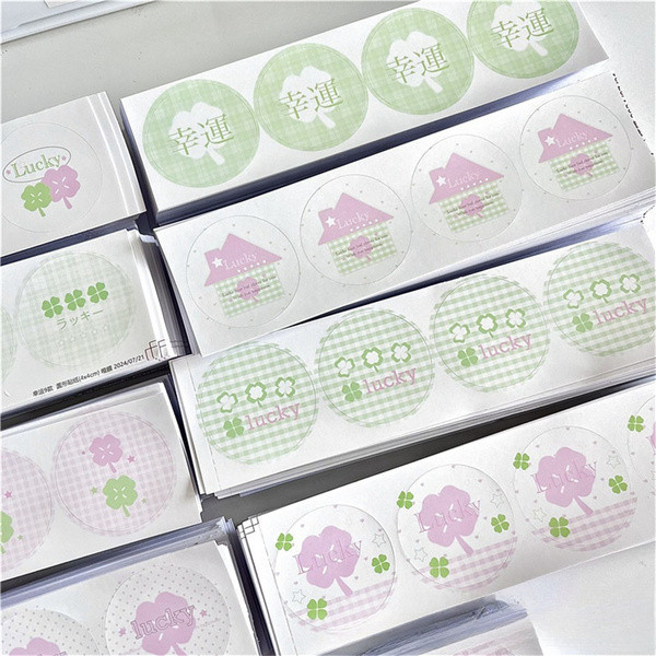 สตีฟ สุ่ม 5 แผ่น 20 ชิ้น โชคดี โคลเวอร์ บ้าน รอบปิดผนึกสติกเกอร์ภาพการ์ดบรรจุภัณฑ์วัสดุ