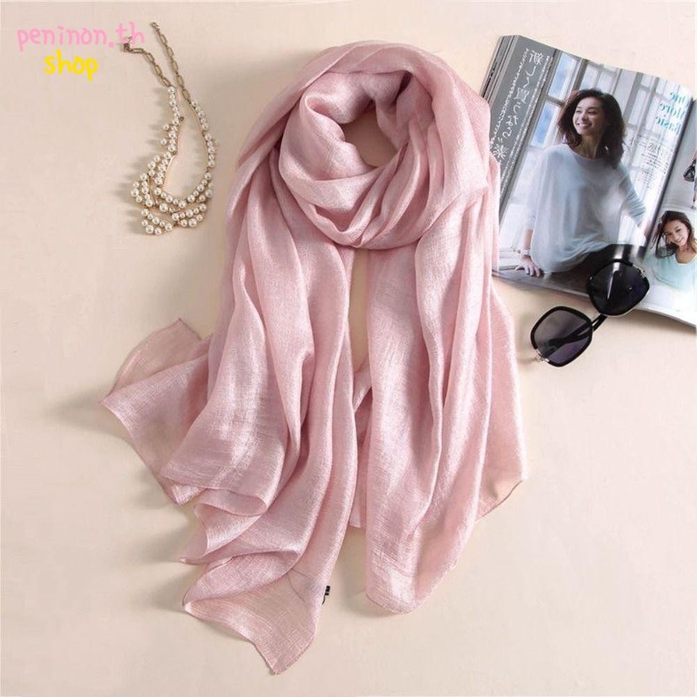 Peninon Women Plain Scarf, Pure Color Linen Female Sunscreen Shawl, Bandanas Foulard 180x85cm Plus Size Hijab