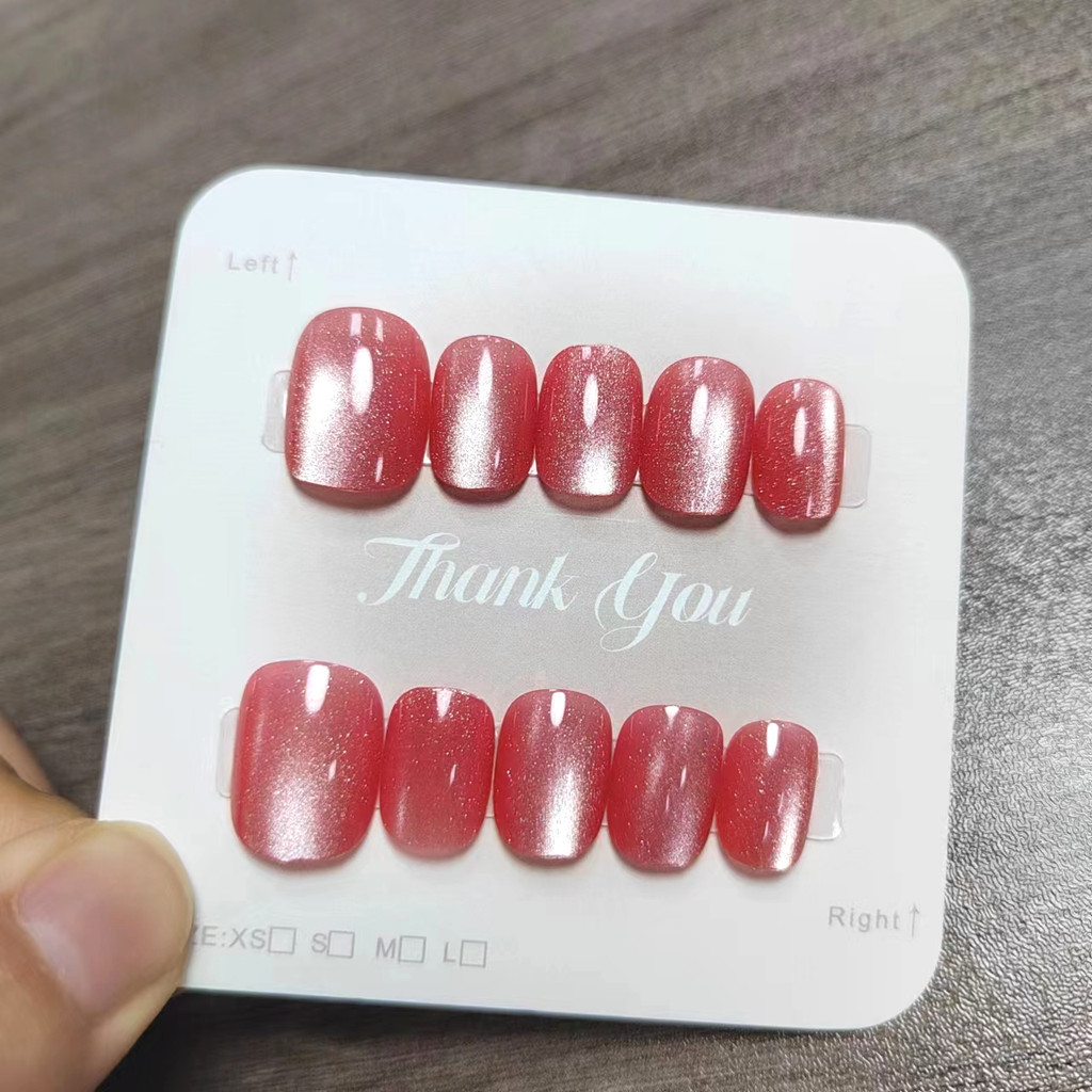 10 ชิ้น Cat Eye Handmade กดบนเล็บเล็บปลอมพร้อมสติกเกอร์กาว M064