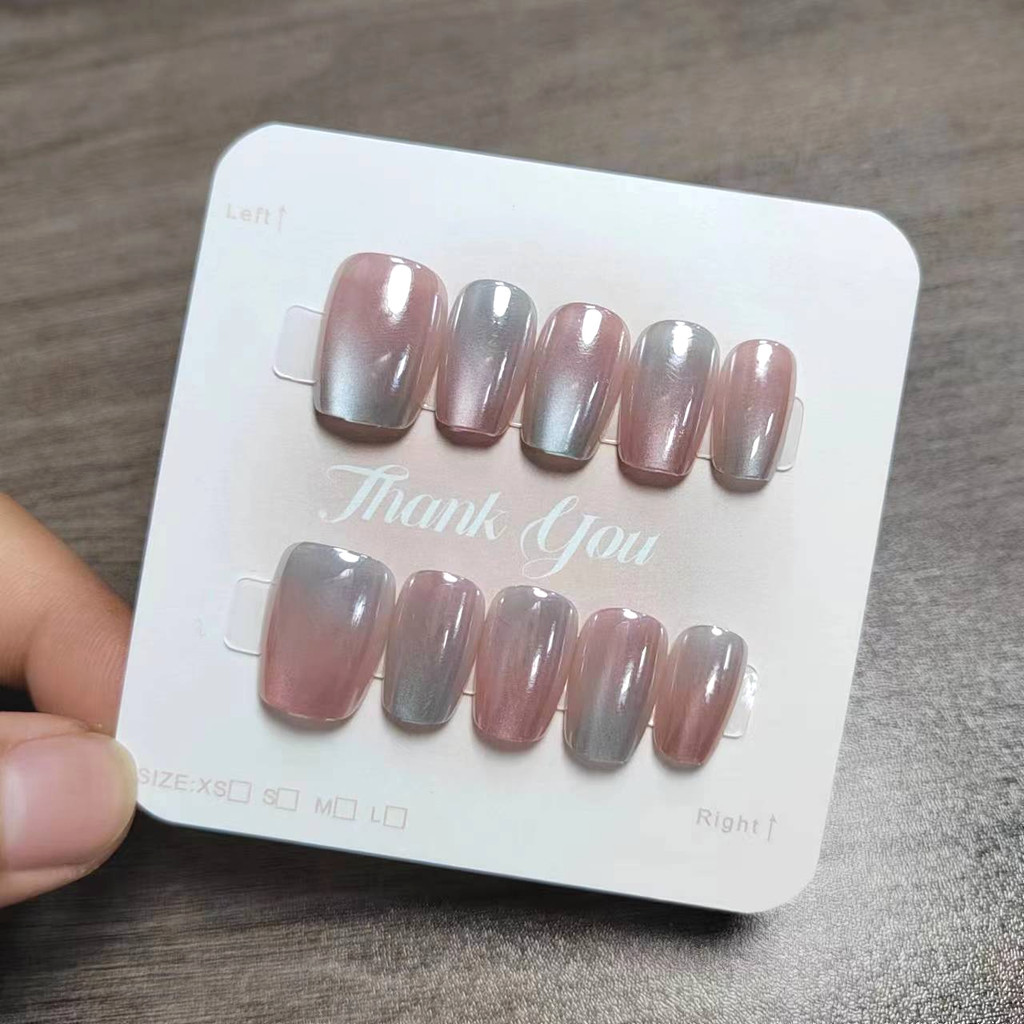 10pcs Cat Eye Handmade กดเล็บเล็บปลอมพร้อมกาวสติกเกอร์ M272