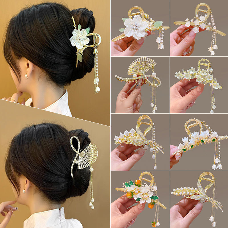 ใหม่สไตล์พู่โลหะสไตล์โบราณคว้าคลิปขนาดใหญ่กลับหัวผมฉลามคลิปหมวก
