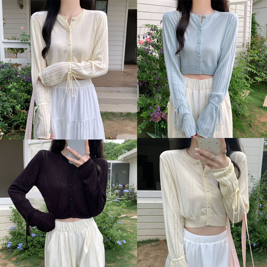 Dahong S016 เสื้อไหมพรมแขนยาว เสื้อแฟชั่นหญิง ผ้าถัก สีพื้น สไตล์เกาหลี