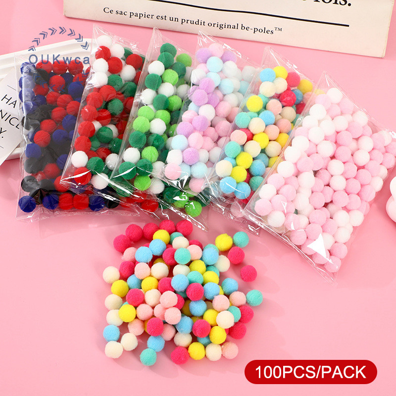 Oukwca 100 ชิ้น/ล็อต Macaron Pompom Fluffy Ball 10 มม.Coloful Plush Ball Handmade Craft DIY Decor ของเล่น Hairband วัสดุอุปกรณ์เสริมใหม่