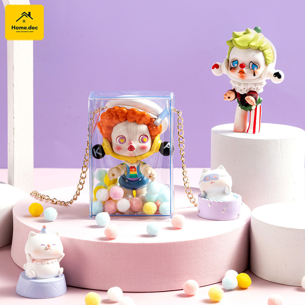 ซองใส่ลาบูบู้ Labubu กระเป๋าพลาสติกใสใส่ตุ๊กตา ใส พวงกุญแจกระเป๋าตุ๊กตาของเล่น กระเป๋า มาการอง พวงกุญแจ