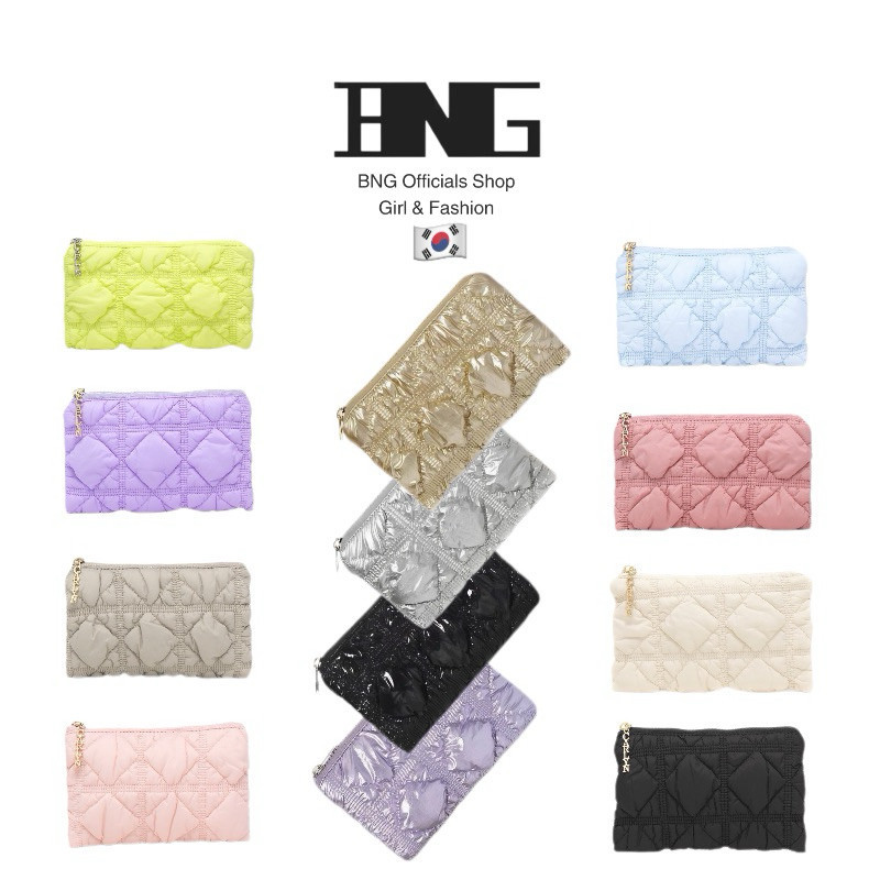 [พร้อมส่งจากไทย]BNG กระเป๋าถือ เกาหลี ก้อนเมฆ ใส่ตัง บัตร โทรศัพท์ได้ สีเงา Metalic (F0150）