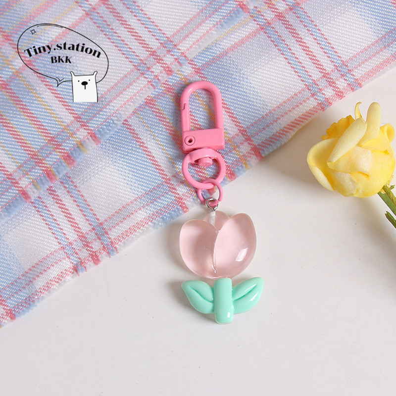 พร้อมส่ง พวงกุญแจห้อยกระเป๋าลายดอกไม้ น่ารัก 5 สี 5 แบบ ลายทิวลิป ลายทานตะวัน