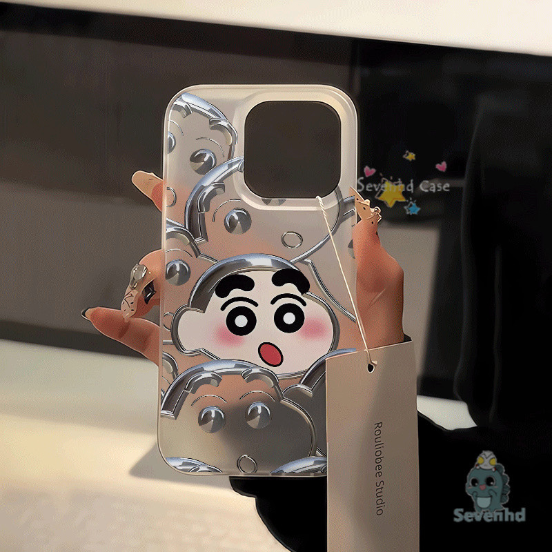 น่ารักเครยอนชินจังเลเซอร์เย็นแฟชั่นเข้ากันได้สําหรับiphone 11 15 12 13 14 Pro Max X Xr Xs Max 7 8 6s Plus SE 2020 Frosted Ultra Thinเคสโทรศัพท์กันกระแทกTPU Clearปกหลัง