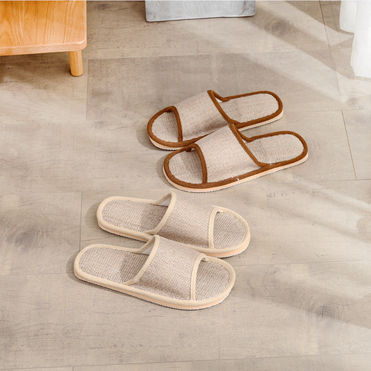 IELGY สีทึบบ้านพื้นไม้ผ้าลินินรองเท้าแตะโรงแรมคู่เงียบ อีวา โฟมด้านล่างรองเท้าแตะบ้านในร่ม - รูปที่ 4