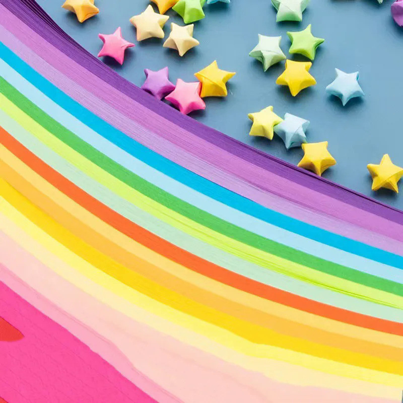380pcs-1350pcs Patterned Paper Strips Lucky Star Origami Stars Craft Colorful Folding Paper Handmade