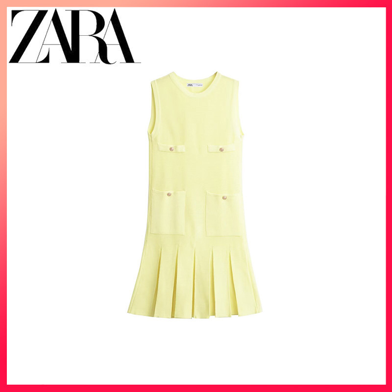 ZARA ซาร่า 24 ฤดูใบไม้ร่วงใหม่ผู้หญิงกว้างจีบถักมินิเดรส