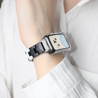 สายรัดเรซินสีลูกกวาดพร้อมเคสสําหรับ Samsung Galaxy Fit 3 สายรัดข้อมือโปร่งใสเปลี่ยนฝาครอบ
