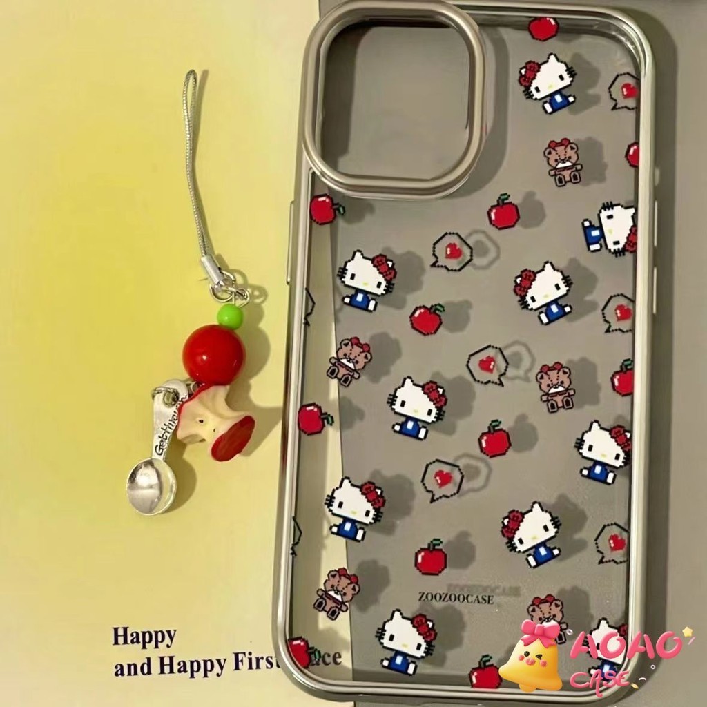 การ์ตูนน่ารัก เฮลโลคิตตี้ แอปเปิ้ลนุ่ม เคสIPhone 11 15 13 14 12 Pro Max 7Plus XR 7 8 Plus 14Plus X XS MAX SE 2020