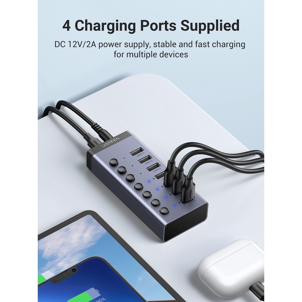 Ugreen รุ่น  7 - 10 Port 3.0 on off switchable usb3.0 Hub With 1m Usb type C To A Cable รุ่น 90305 และ 30779