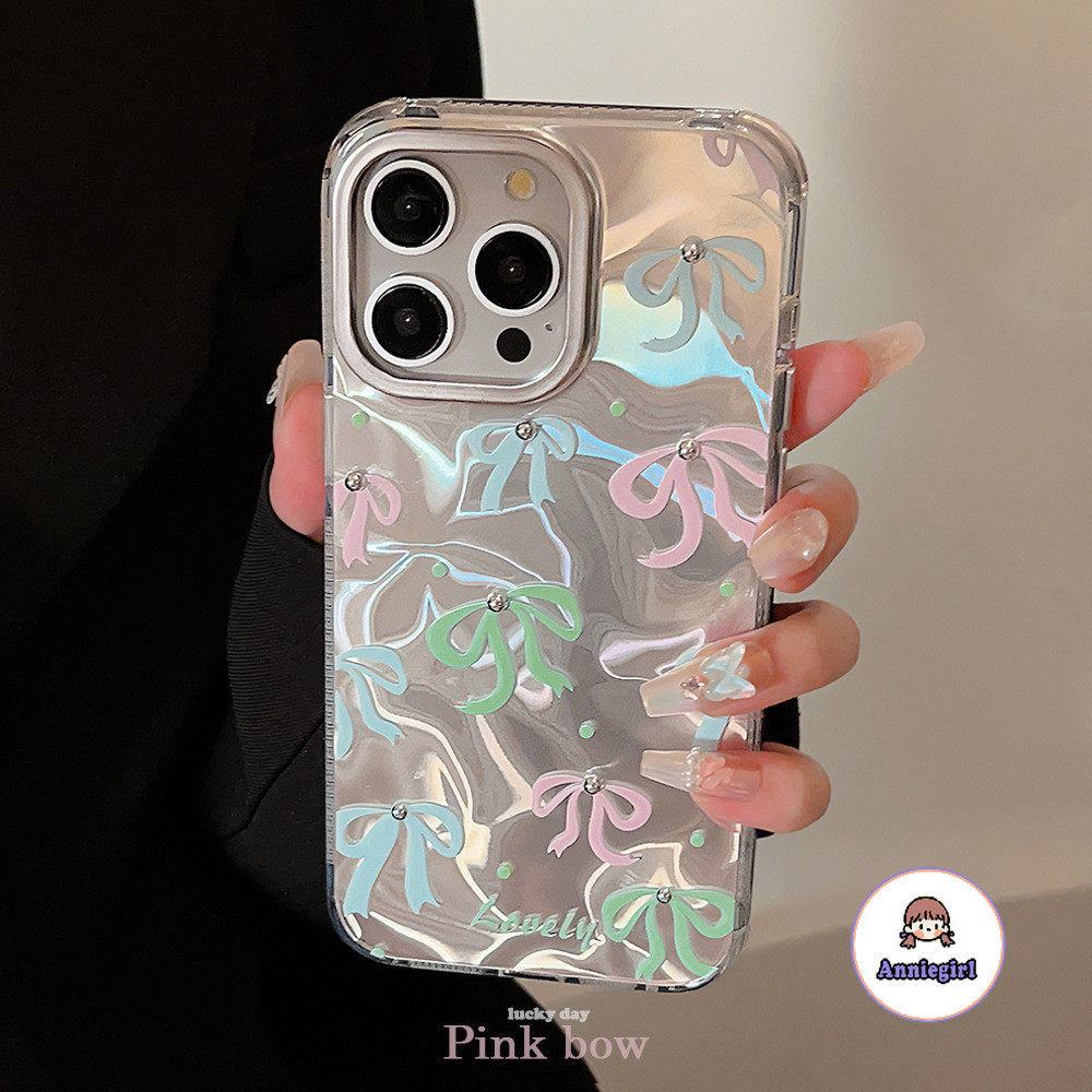 Ins สีสัน Bowknot เลเซอร์ระลอกน้ําเคสโทรศัพท์สําหรับ IPhone 15 14 Pro Max 12 13 Promax 15 PLUS กันกระแทก Hard TPU โทรศัพท์ปกหลัง