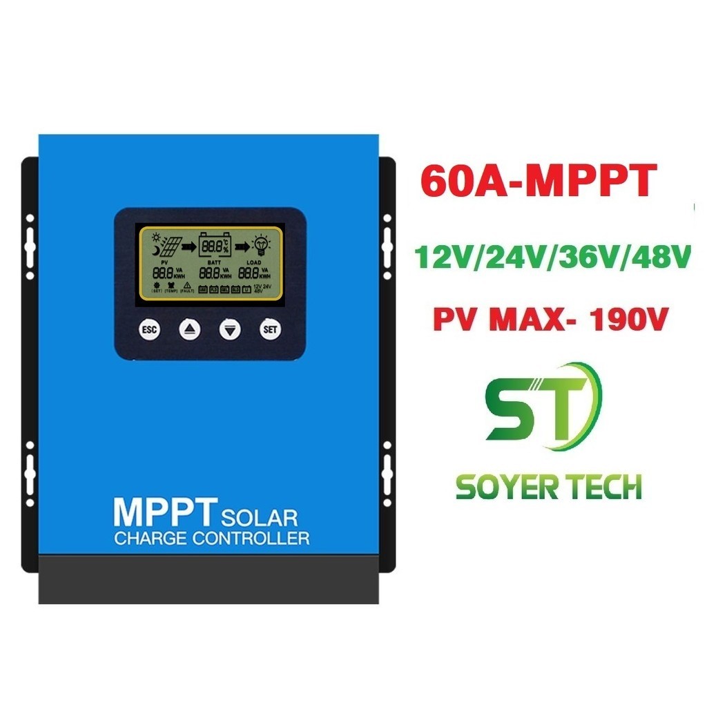 ตัวควบคุมพลังงานแสงอาทิตย์ MPPT-SOYER TECH MPPT 60A-12V-24V-36V-48V ตัวควบคุมชาร์จแบตเตอรี่อัตโนมัติ