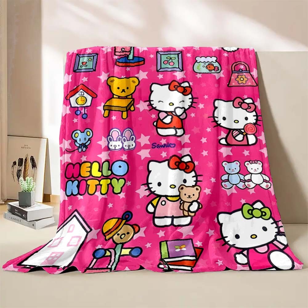 สวัสดี คิตตี้ แมวน่ารักผ้าห่มสักหลาดการ์ตูนเด็กสาวโยนนุ่มปุยผ้าห่มตุ๊กตาอบอุ่นบ้านโซฟาตกแต่งเด็กสาวของขวัญ