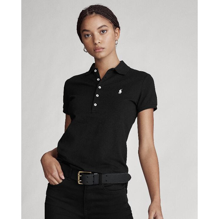 เสื้อโปโล Ralph Lauren สตรี แขนสั้น พิมพ์ลาย pony มี lapel ทำจากฝ้ายแท้